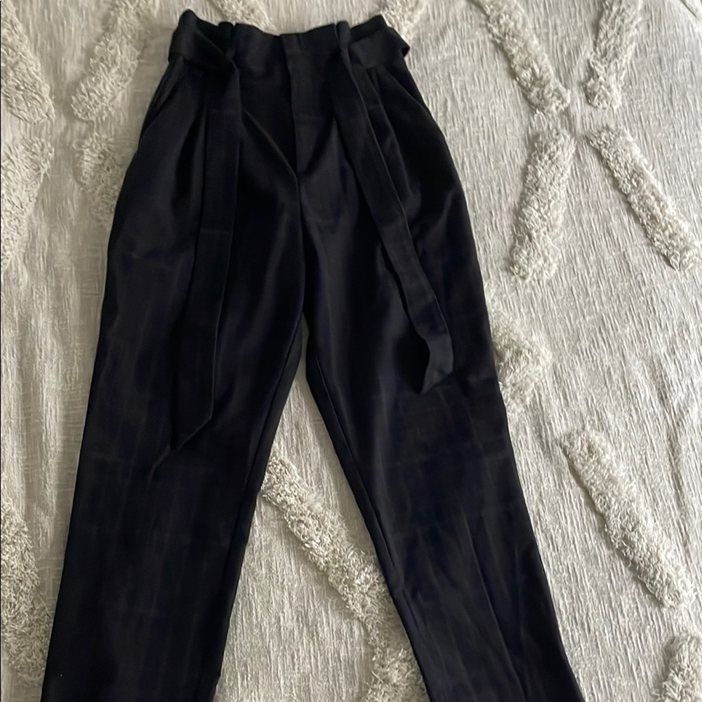 Black Gingham Tie-Waist Trousers